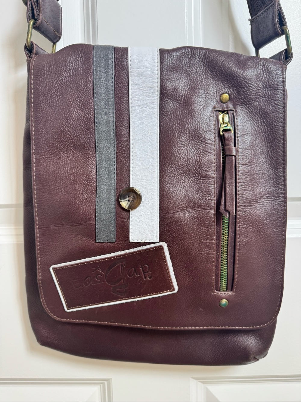 Handmade Colombian Leather Crossbody Messenger Bag Maroon/Brown Boho Artisan